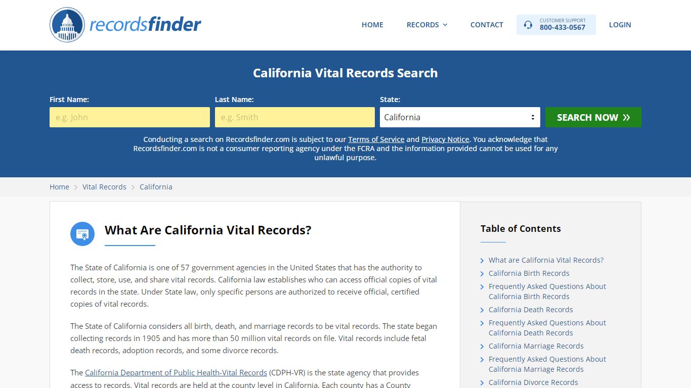 California Vital Records - Search CA Vital Records Online - RecordsFinder